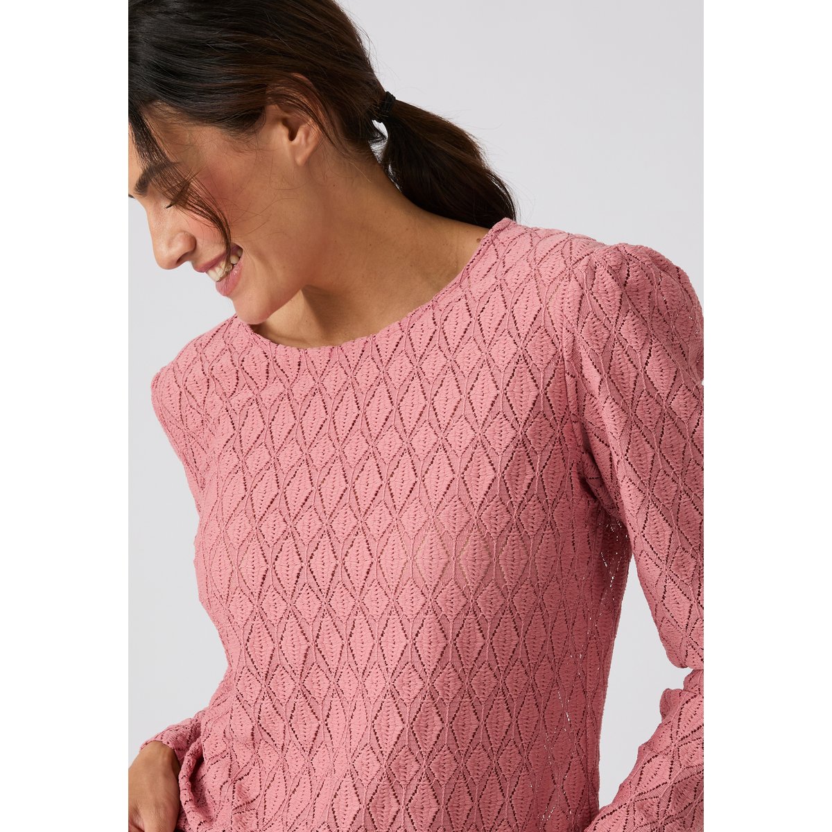 T-shirt en maille texturée vieux rose, DAMART