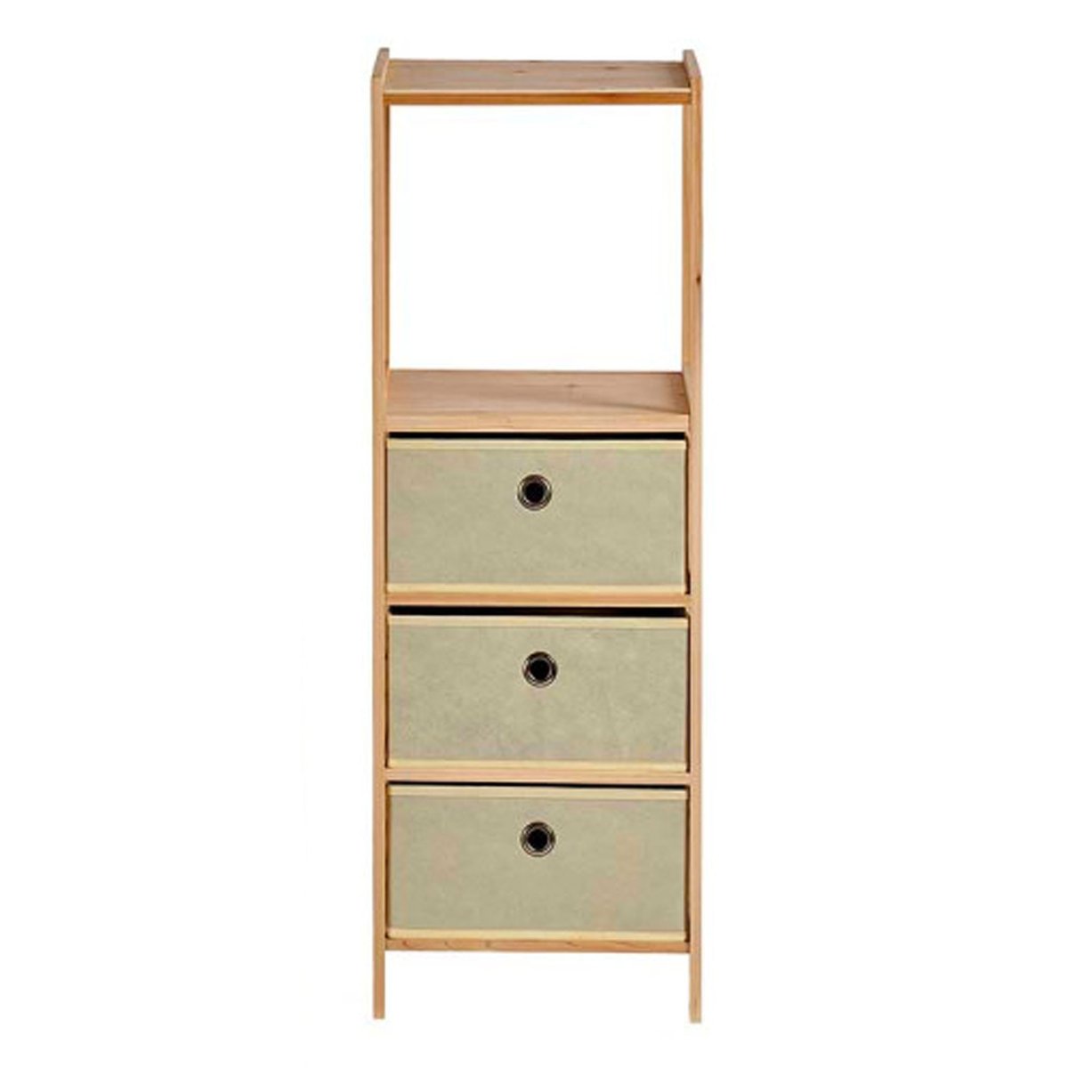 Étagère salle de bain bois et 3 tiroirs en toile verte 32x26x89cm vert, WADIGA