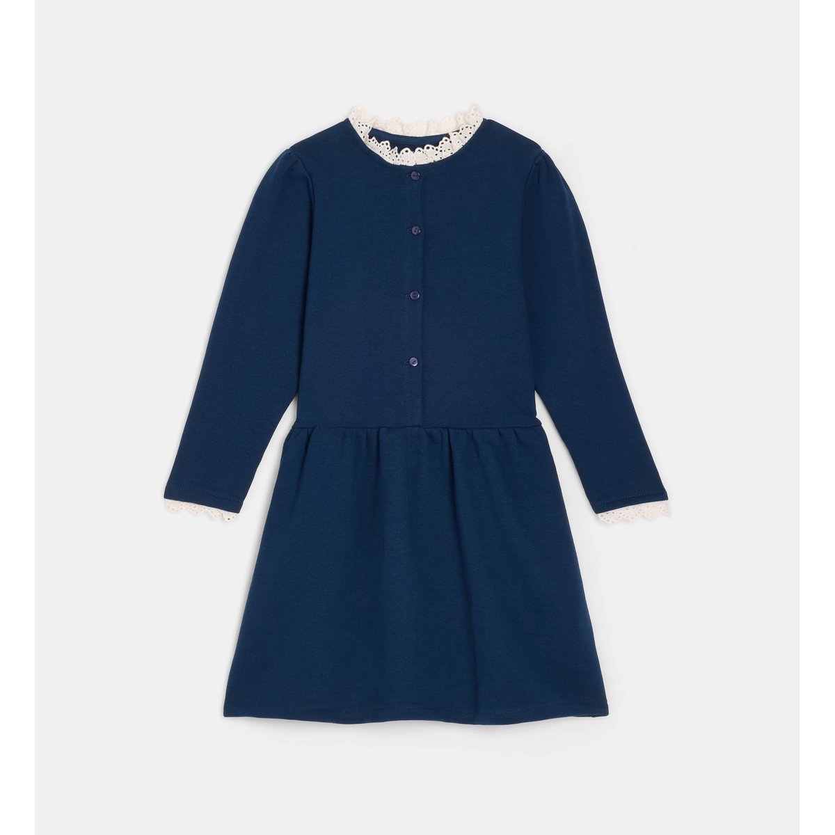 Robe terona coton molletonné et broderie anglaise bleu, CADET ROUSSELLE