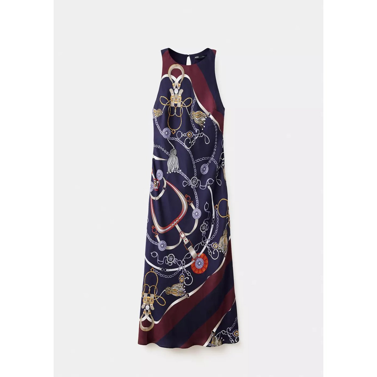 Robe halter imprimé chaînes bleu marine, MANGO