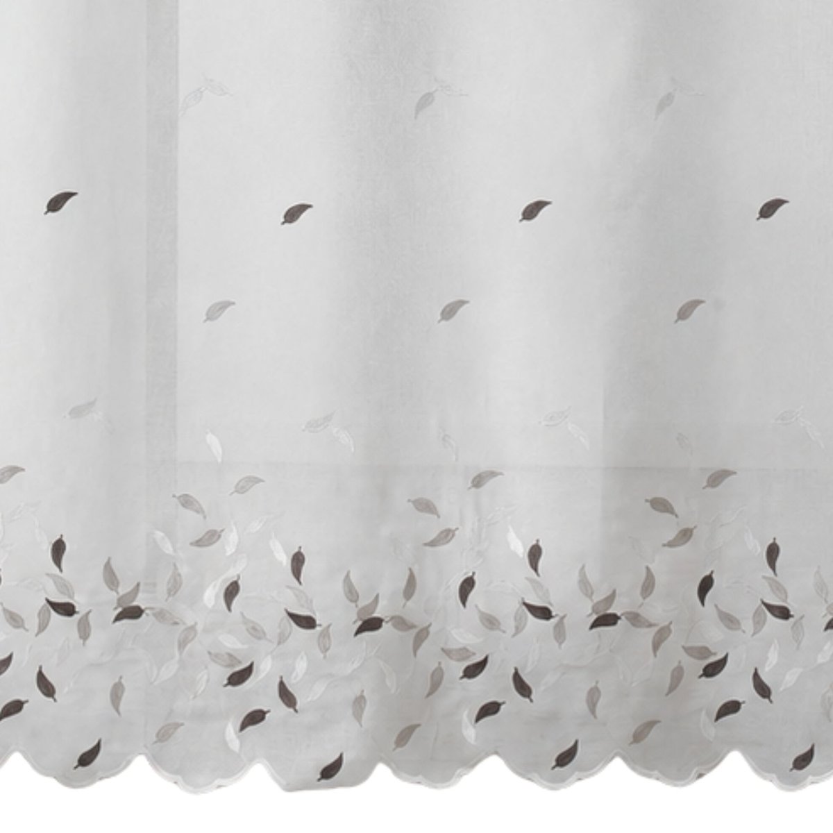 Voilage brodé feuilles avec bas festonné beige, HOME MAISON