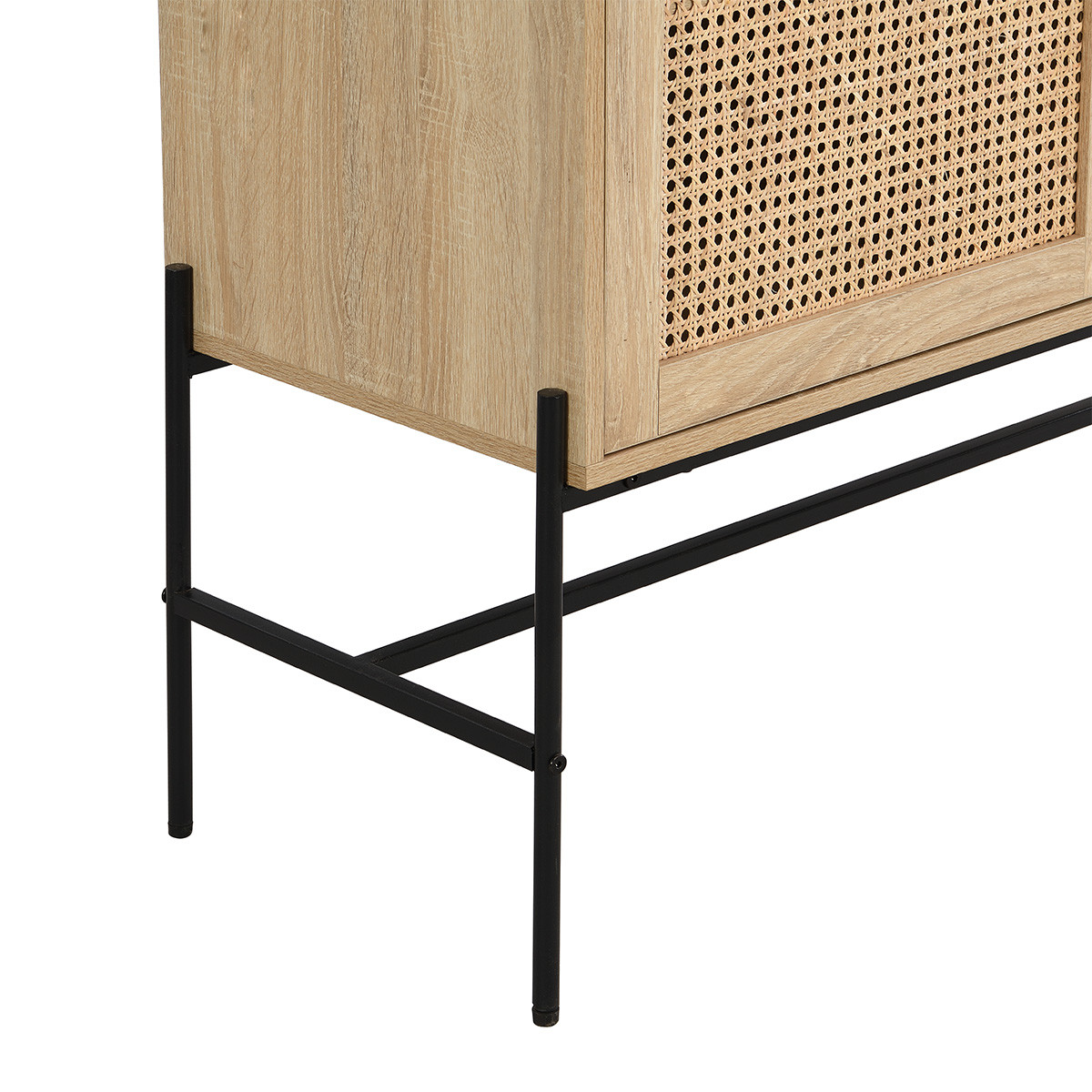 Buffet haut 2 portes en cannage et effet chêne - IRIS naturel, HOMIFAB