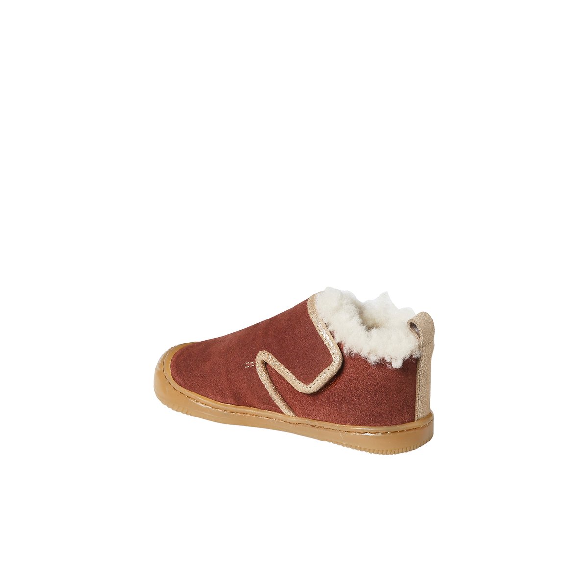 Chaussons fourrés scratchés bébé en cuir souple vieux rose, VERTBAUDET