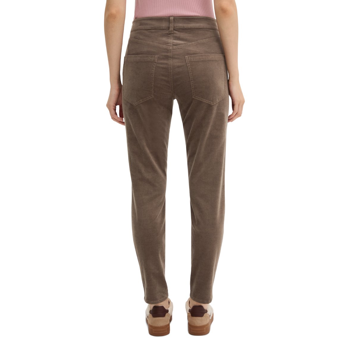 Pantalon à fines côtes modèle Theda boyfriend cropped en coton organique modal stretch marron clair, MARC O'POLO