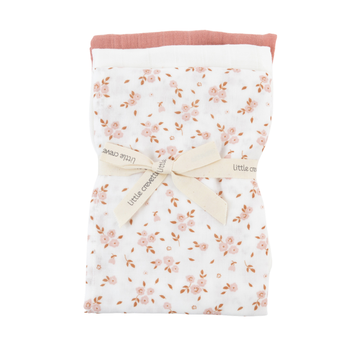 Lot de 3 langes coton bio THAÏS rose, LITTLE CREVETTE