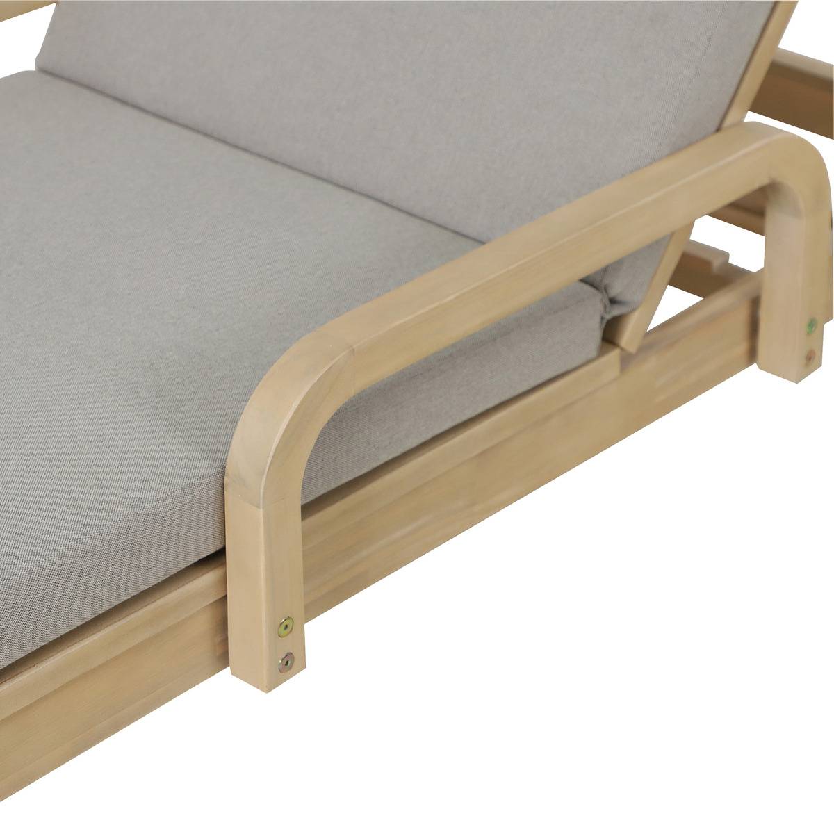 Lit de piscine inclinable 4 positions en acacia avec coussin PAPOUASIE beige, HESPERIDE