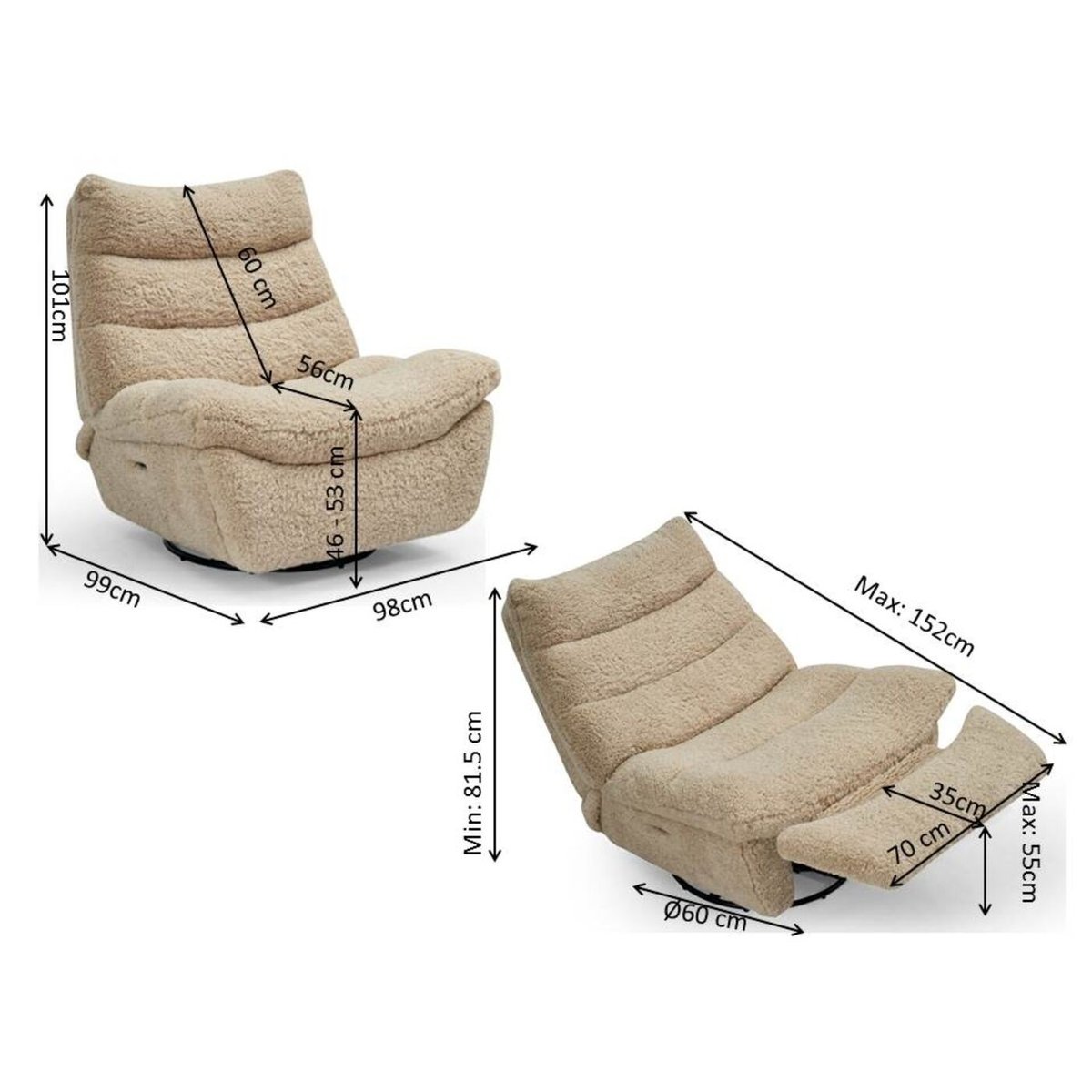 Fauteuil inclinable bouclé, TILDA beige, KARE DESIGN