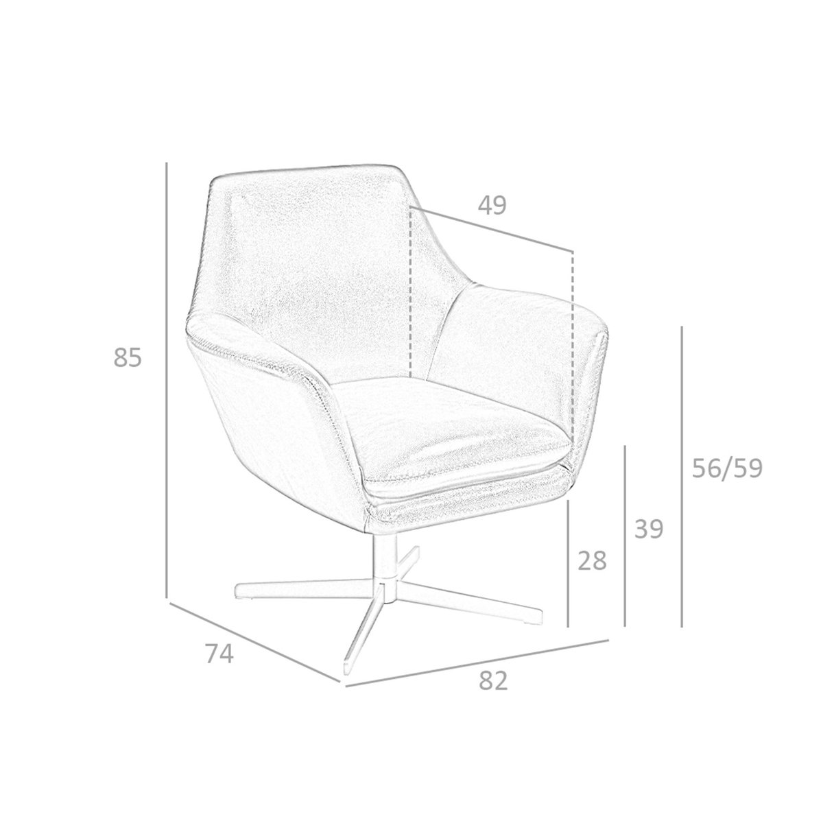 Fauteuil pivotant en cuir brun cognac marron | gris anthracite, ANGEL CERDA