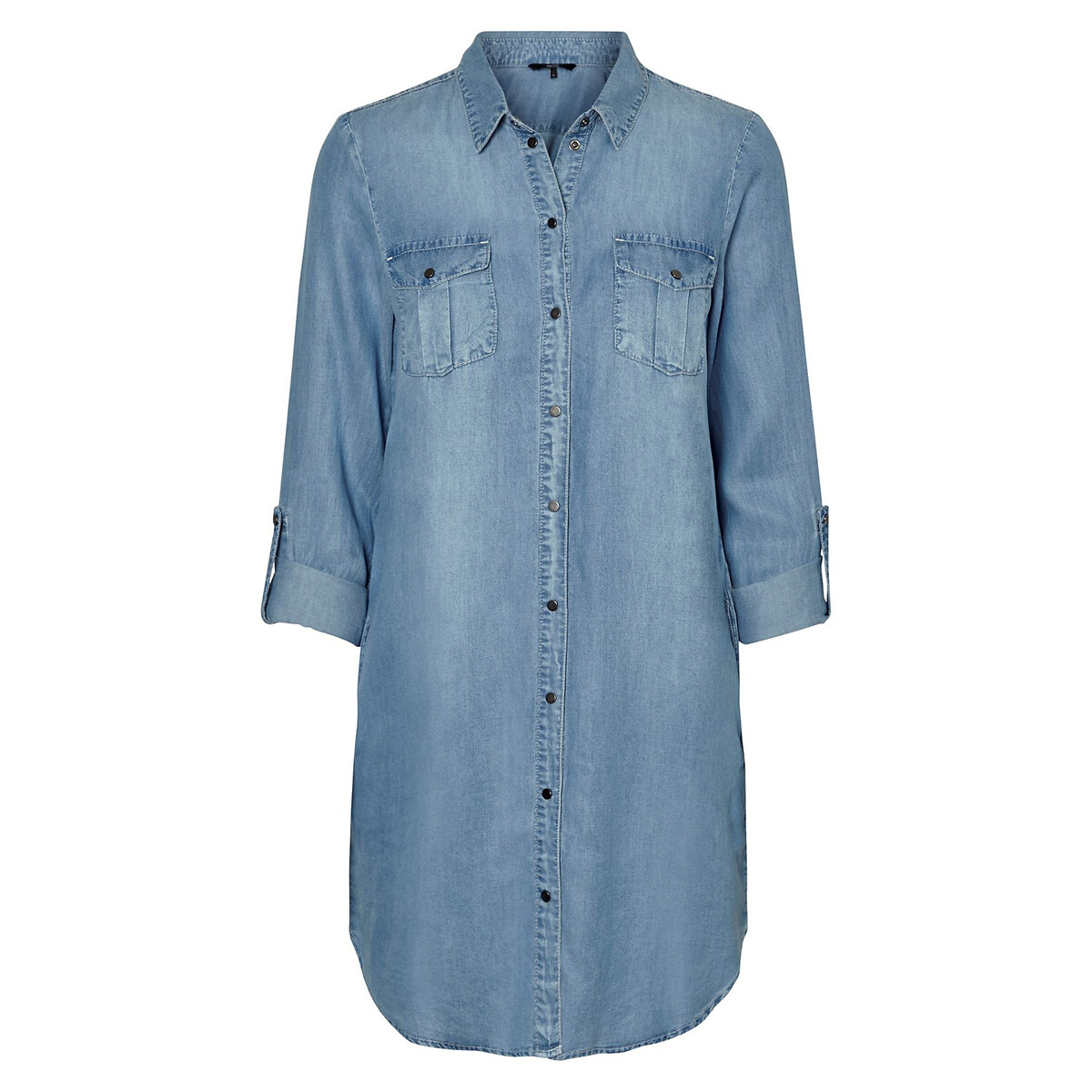 Vestido estilo camisa, em ganga stone claro, VERO MODA