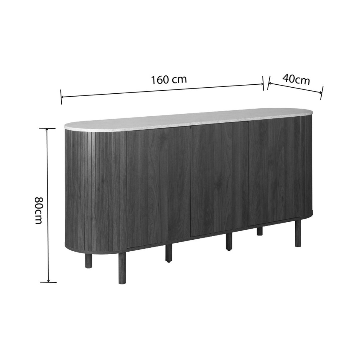 Buffet 3 portes en bois effet  travertin L 160 cm- ALMA bois foncé, DRAWER