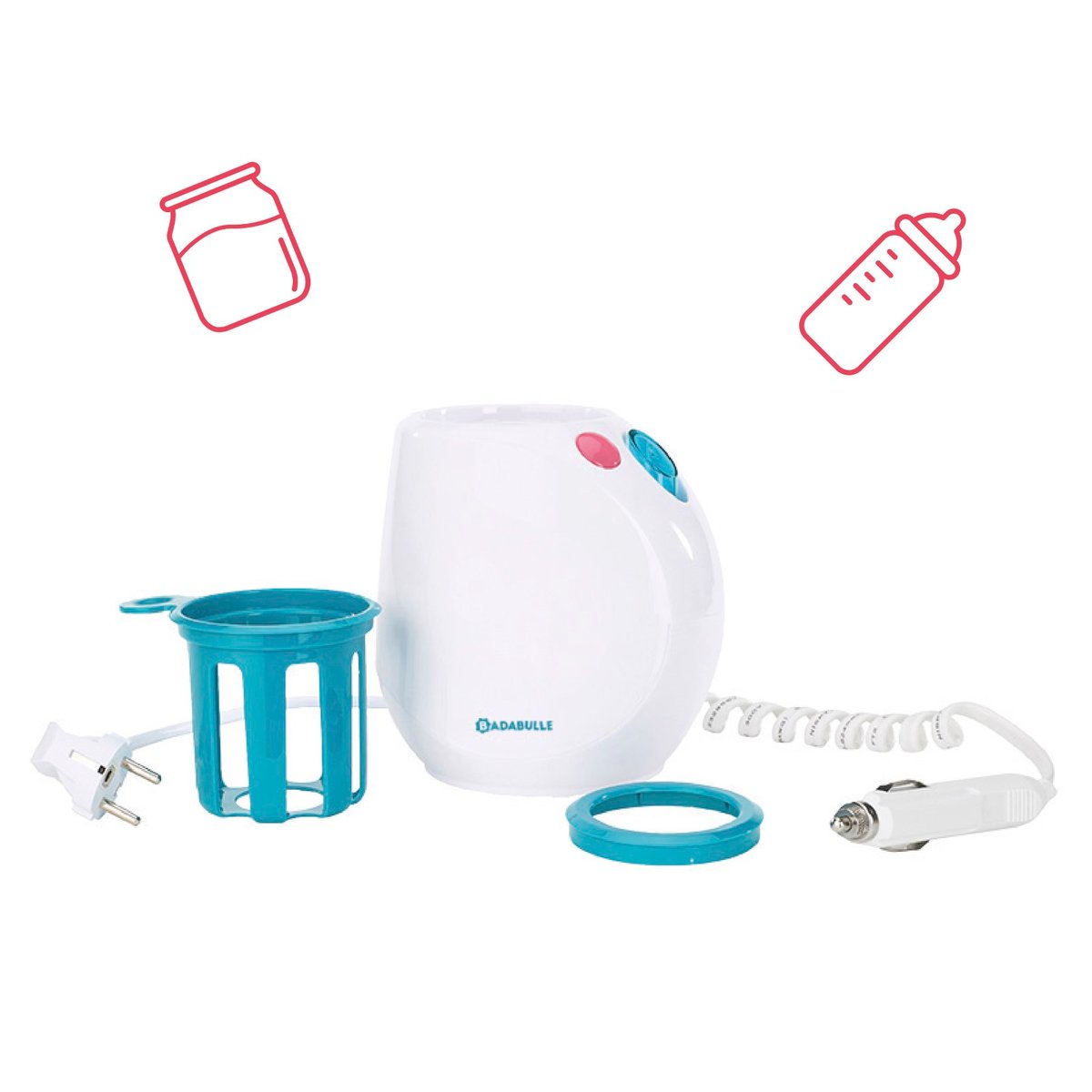Chauffe‑biberon maison et voiture ultra rapide blanc, BADABULLE