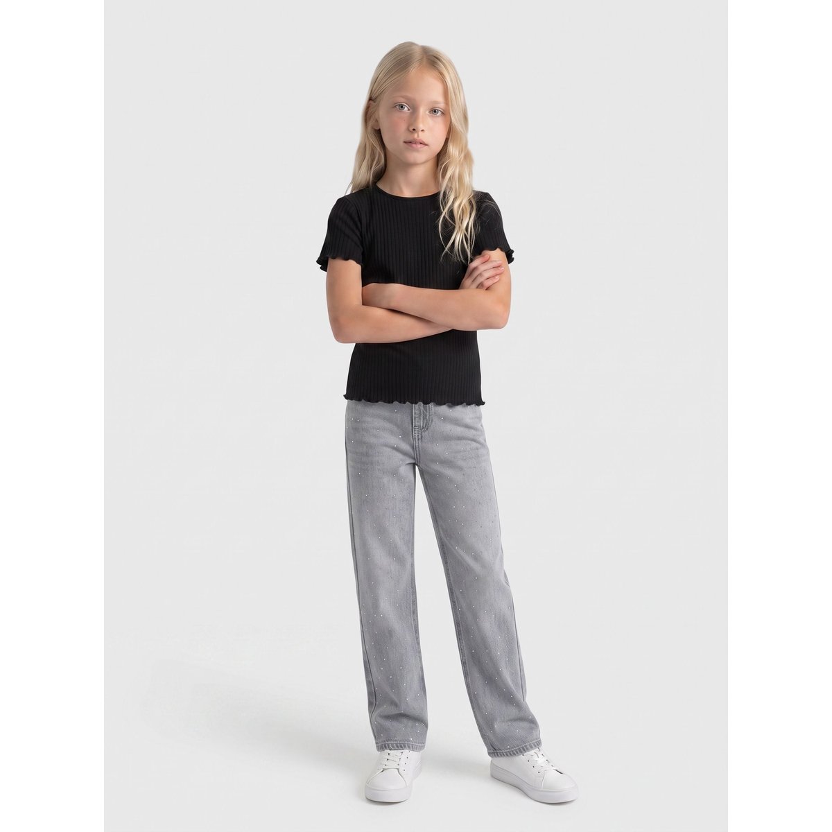 Jean À Jambe Large light grey denim, KIDS ONLY