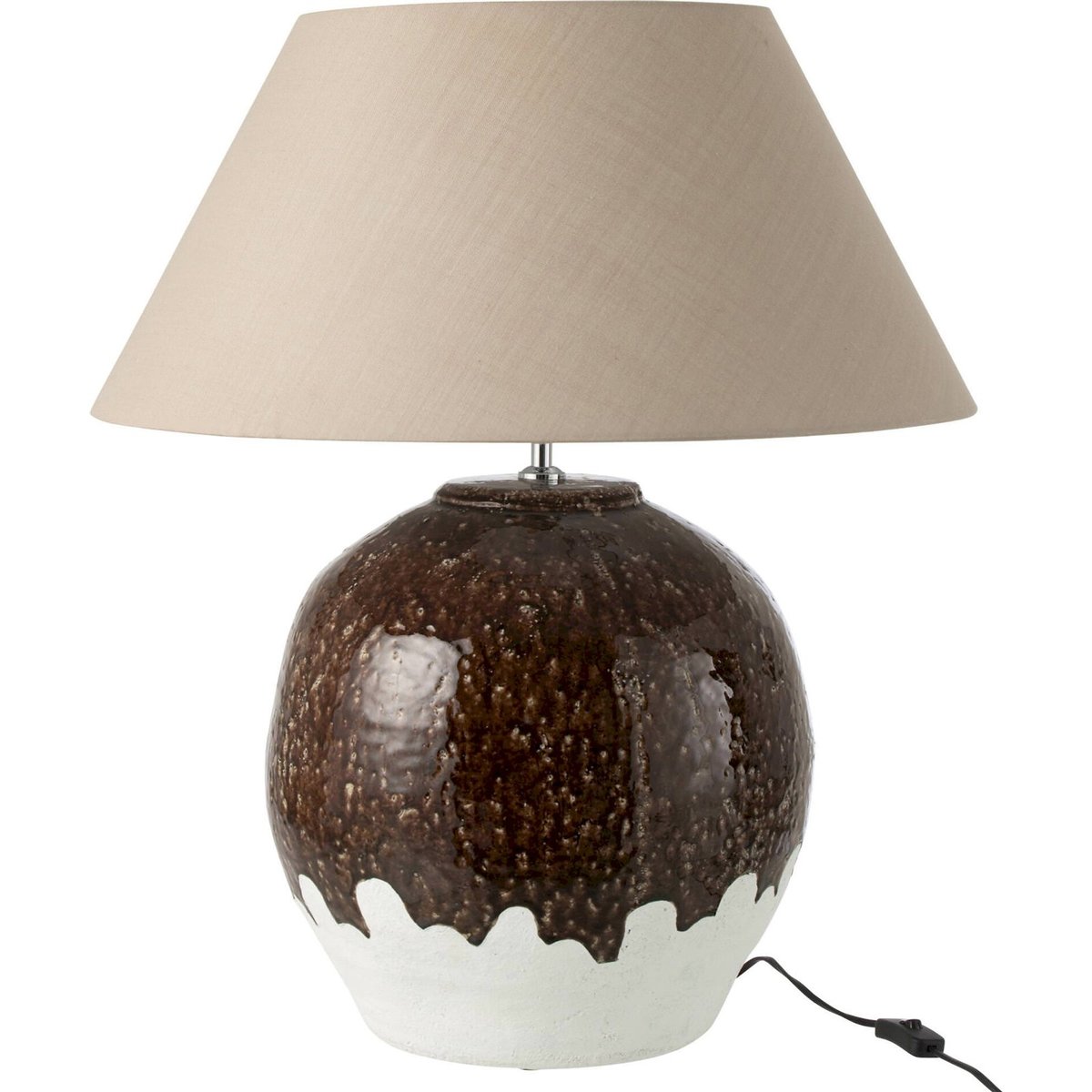 Lampe de table ronde en poterie émaillée blanc et marron foncé, RECOLLECTION