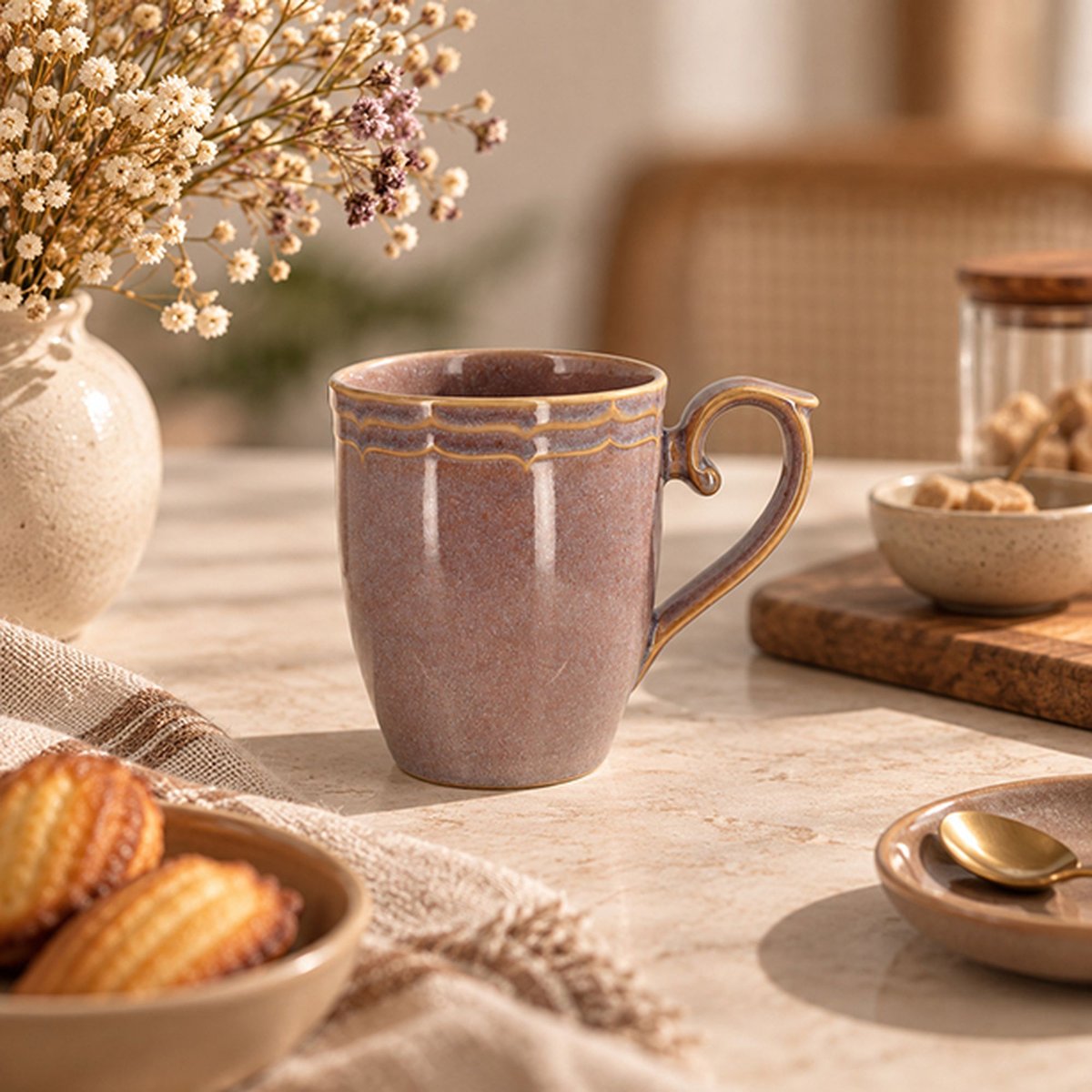 Lot de 6 mugs 30cl en grès, SIGNATURE violet, NOVASTYL