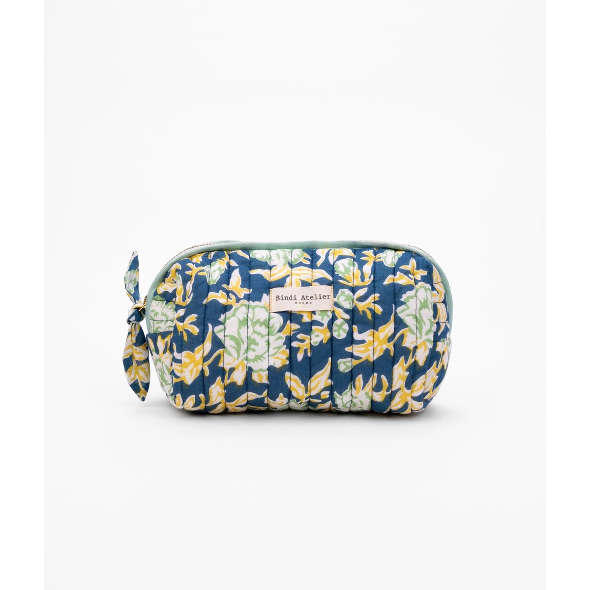 Trousse maquillage en coton - Bouquet du Matin Mimosa bleu lagon, BINDI ATELIER