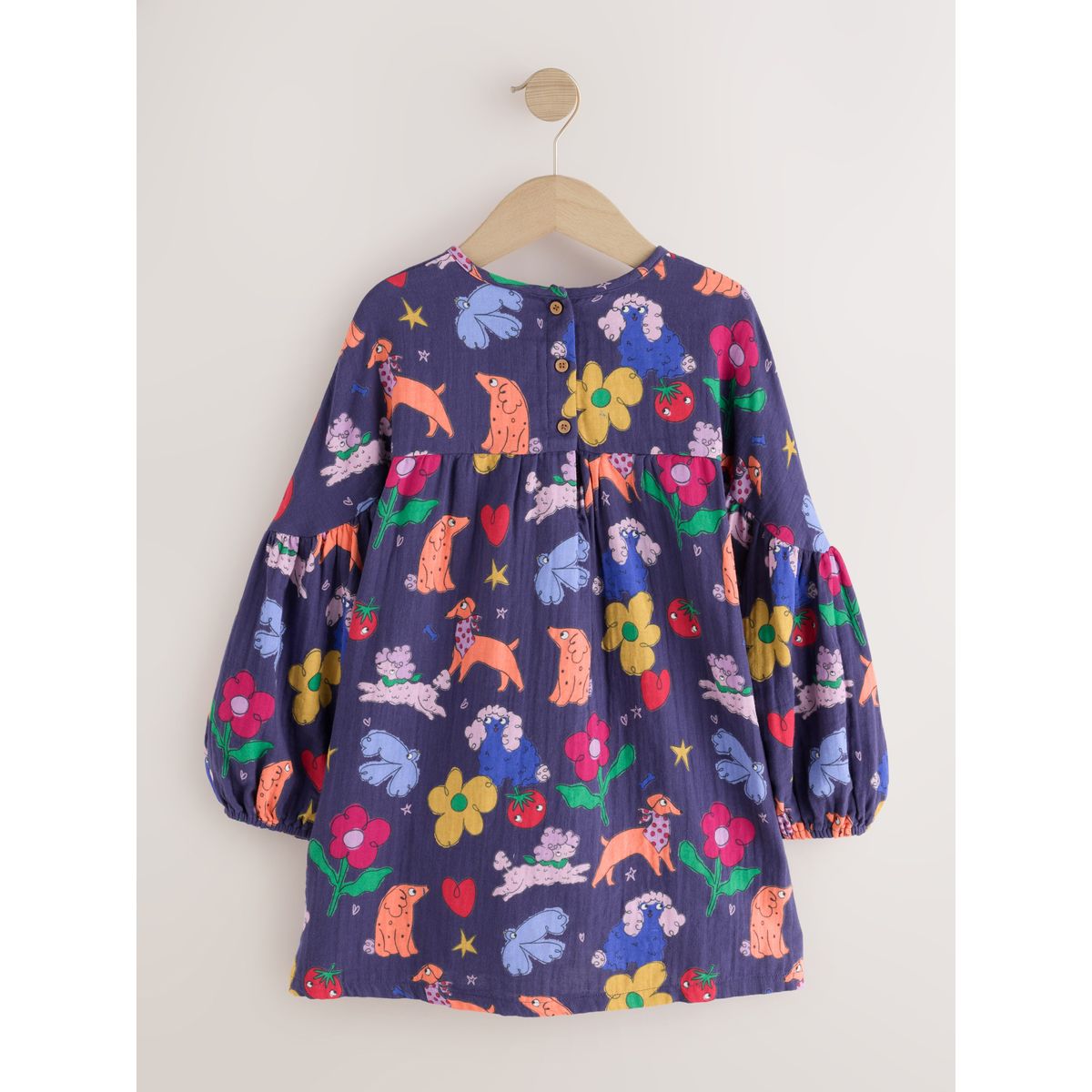 Robe imprimée à manches longues imprimé chien bleu marine, NEXT