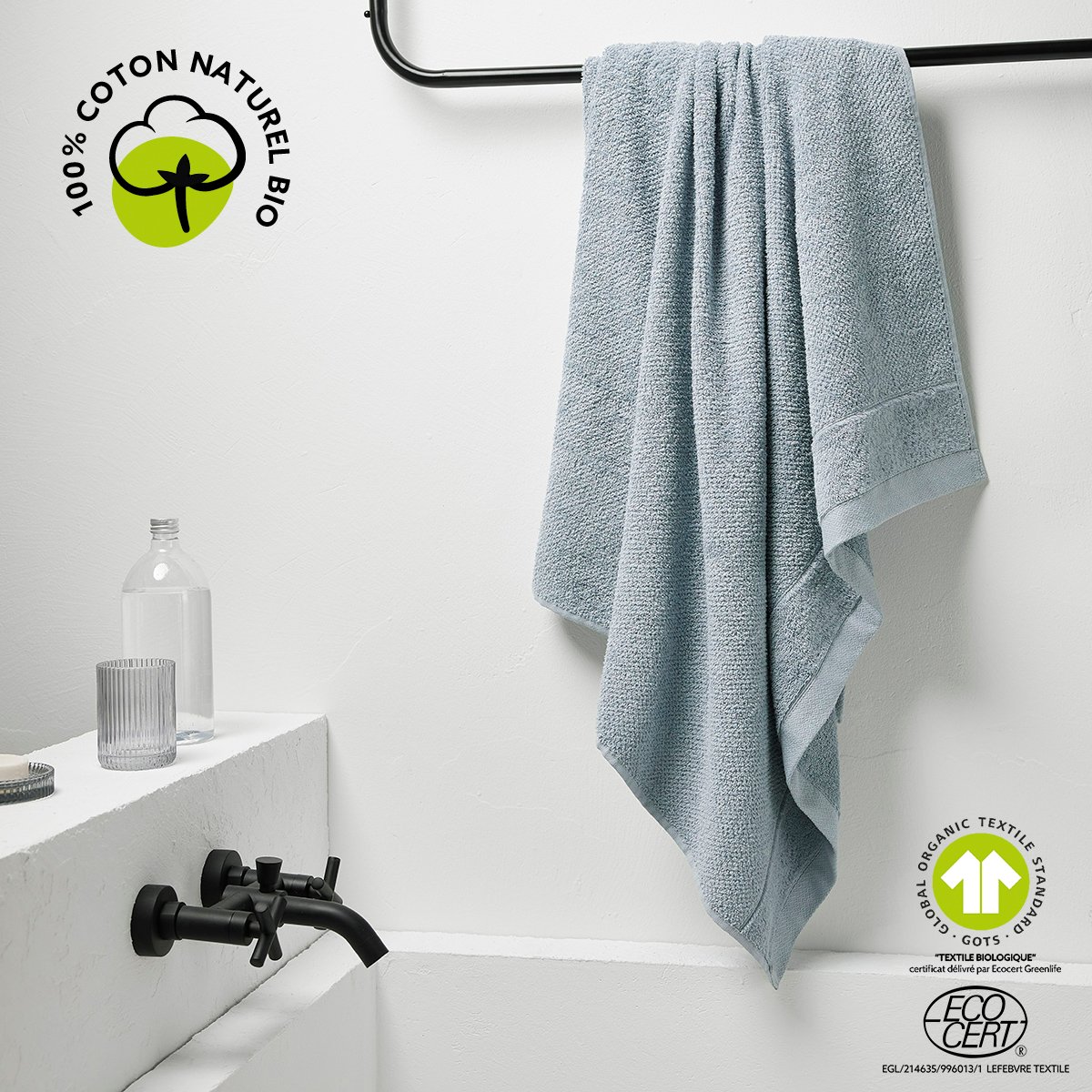 Maxi drap de bain uni BIO ORGANIC gris, TODAY