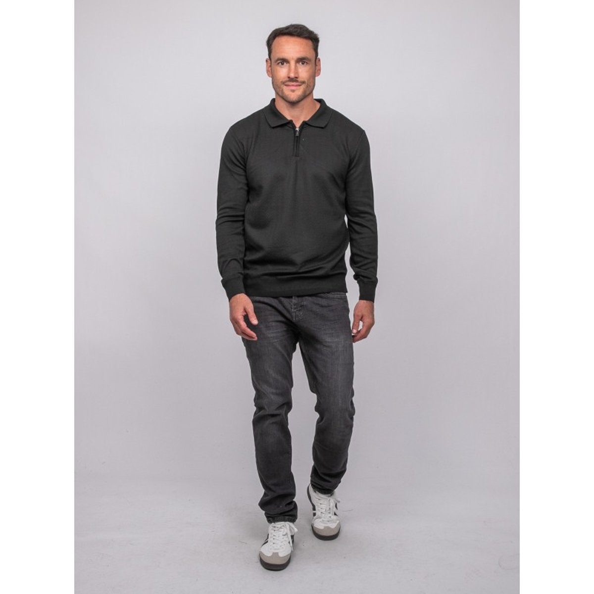 Pull Polo Manches Longues Col Zippé Linetox noir, RITCHIE