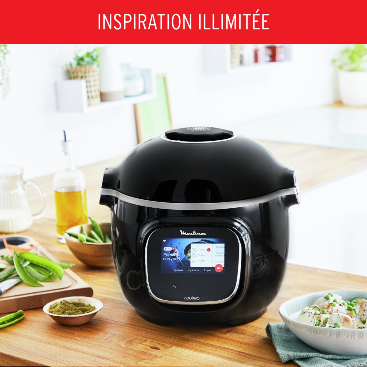 Cookeo YY5479FB Cookeo Touch Wifi Noir - 6 L - 13 modes de cuisson + couvercle Extra Crisp couleur unique, MOULINEX