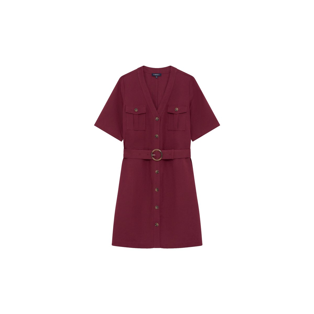 Robe droite col v lin RARE bordeaux, CAROLL