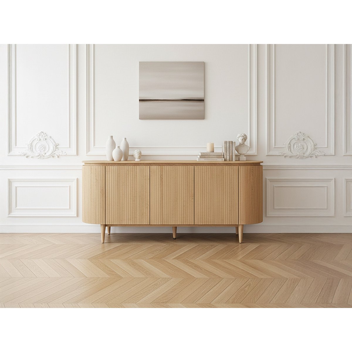 Buffet bas en placage 5 portes 180 cm, SORMIOU marron clair, BOBOCHIC