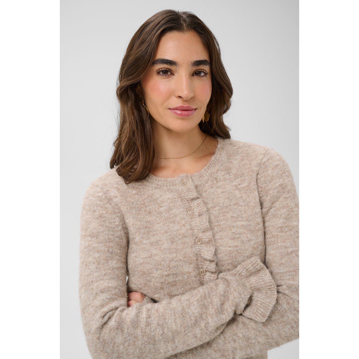 Cardigan à tricot marron light brown melange, CREAM