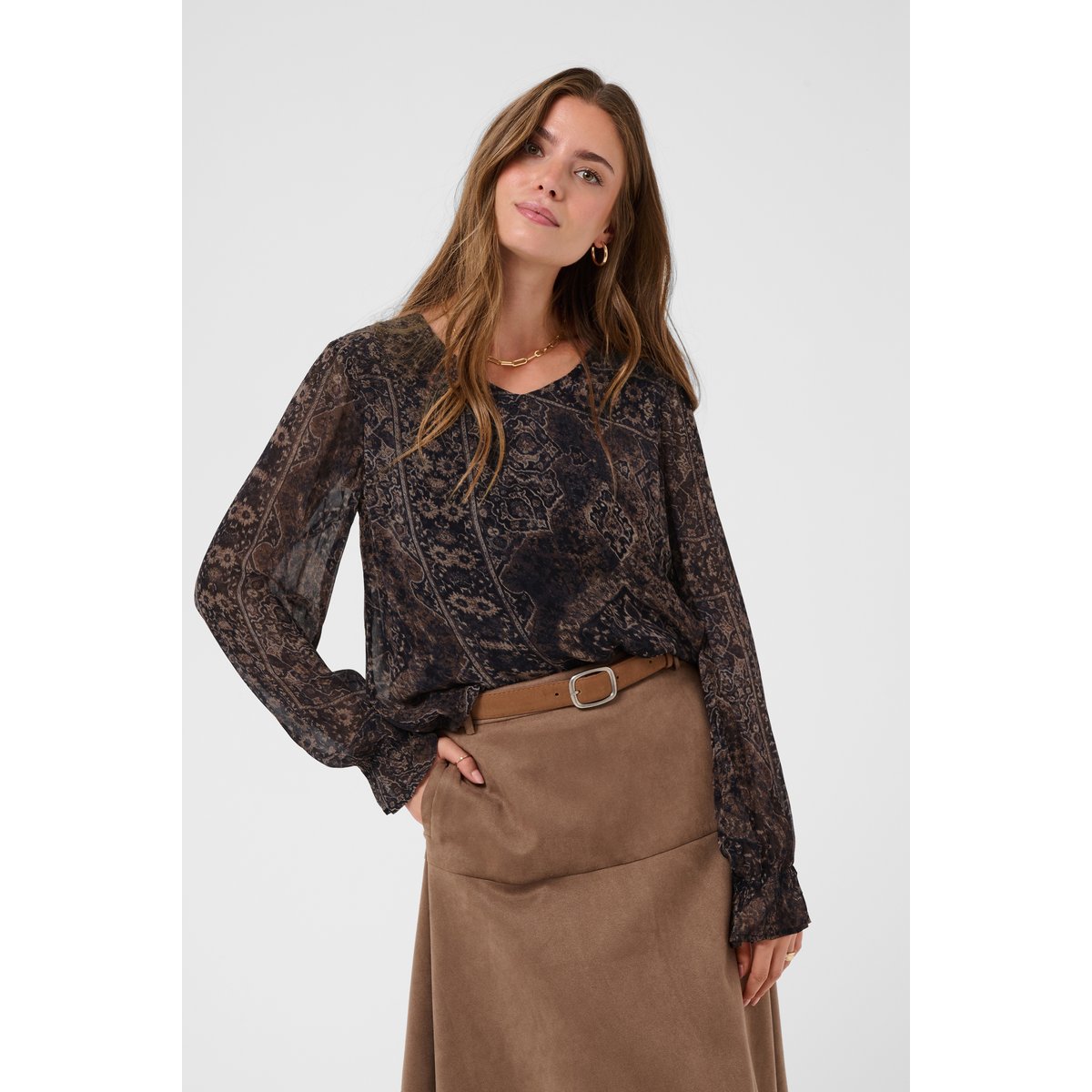 Blouse à manches longues noir dark oriental, CREAM