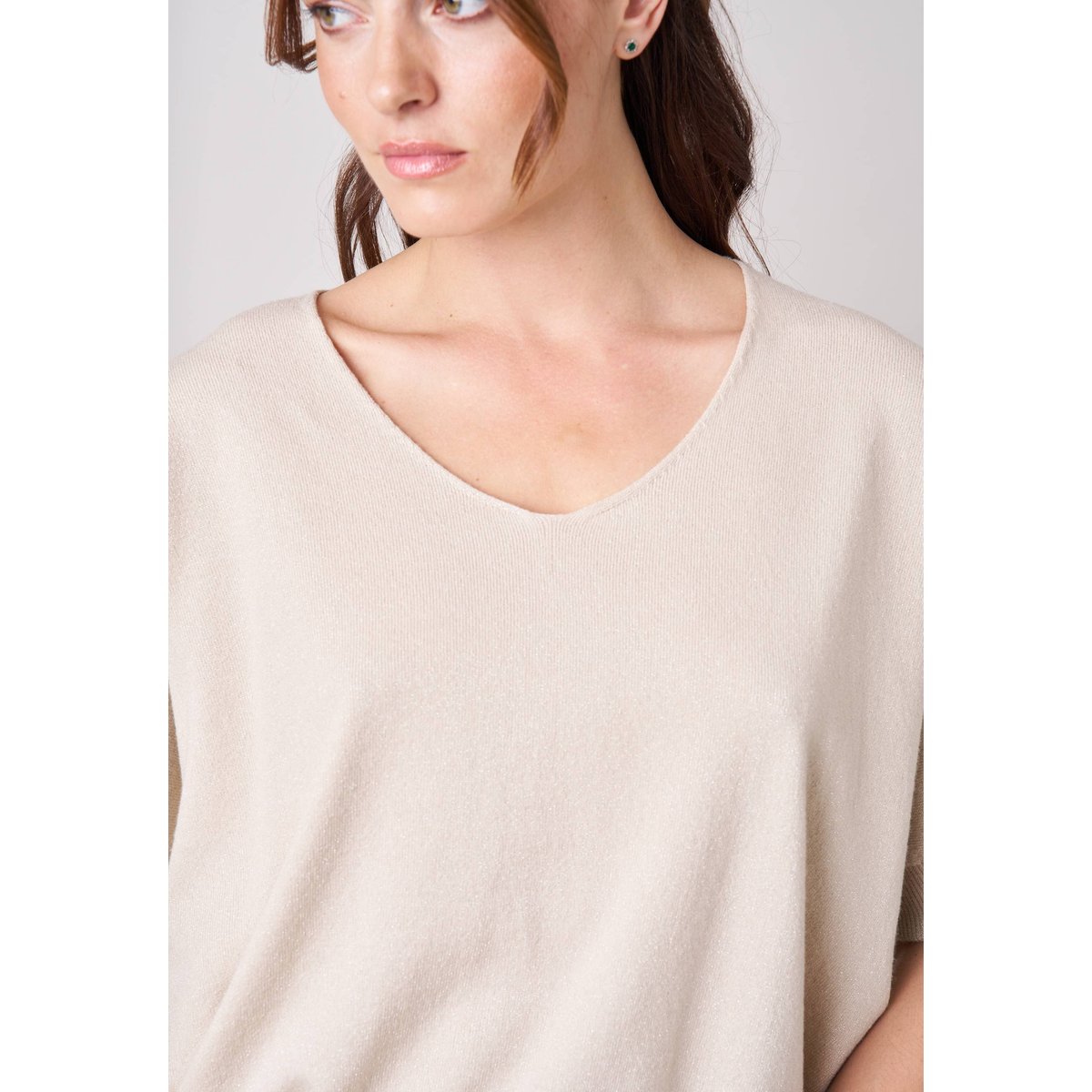 Pull femme effet brillant ZOFIA beige, DEELUXE