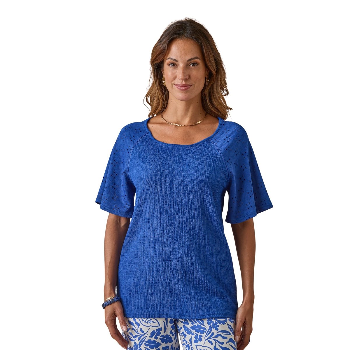 Tee-shirt manches volantées bleu dur, DAXON