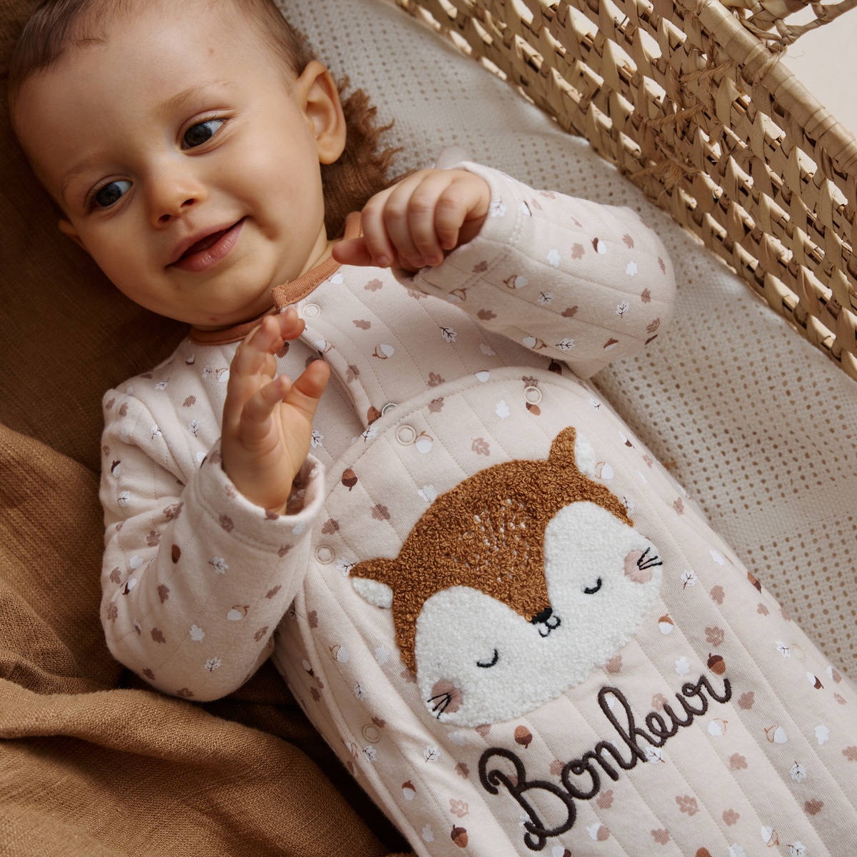 Pyjama bébé matelassé ouverture pont Caramel ecru, PETIT BEGUIN