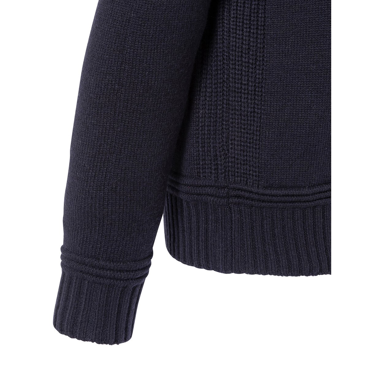 Pull col polo zippé maille fantaisie bleu marine, SCHOTT