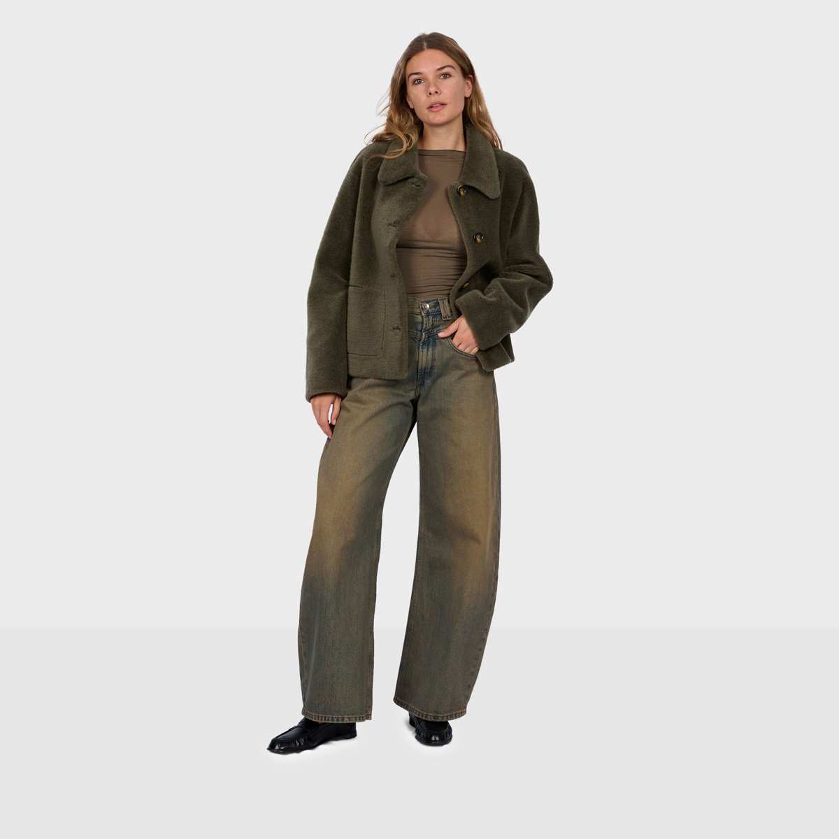 Veste à col chemise réversible VIRGINIA vert olive foncé, OAKWOOD