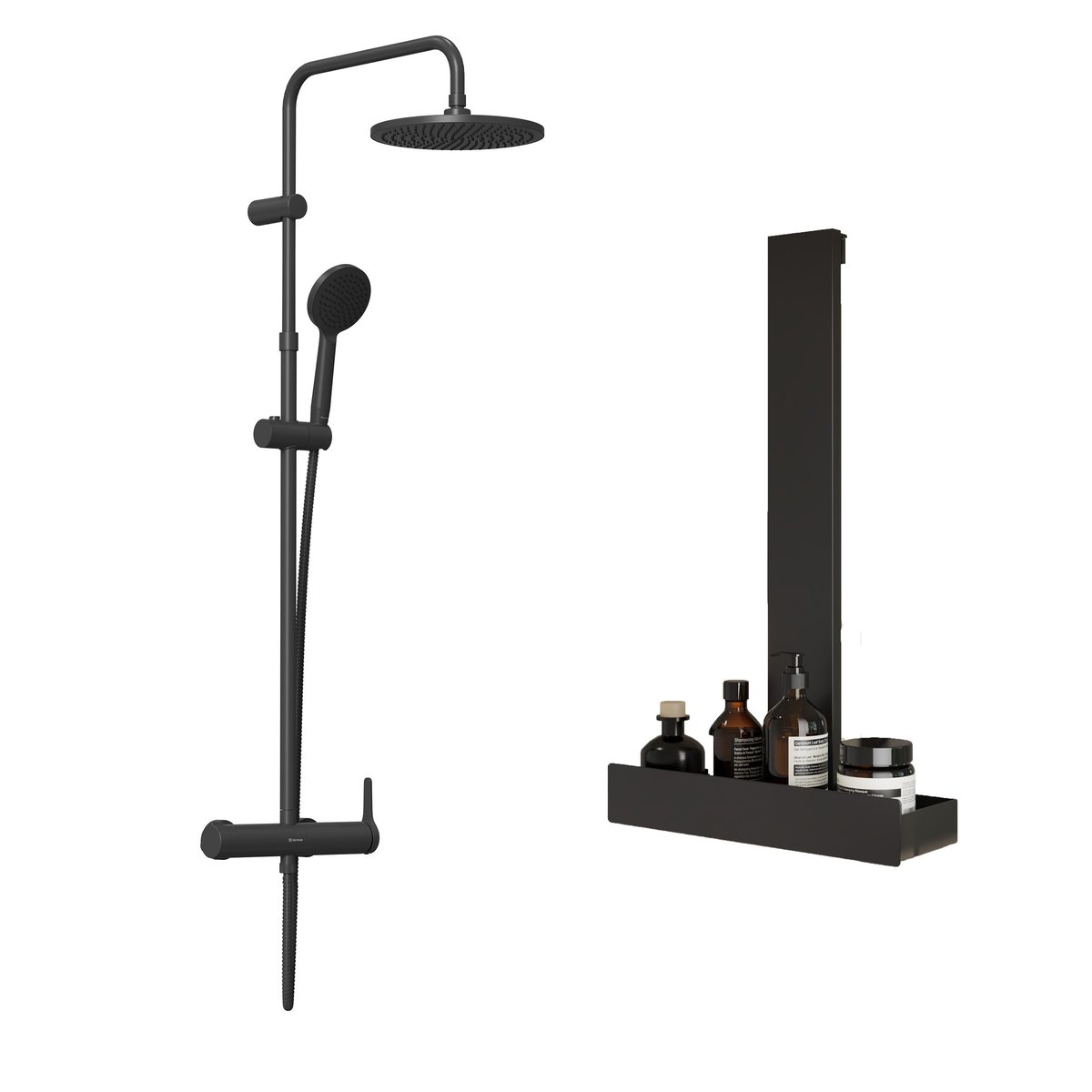 Colonne de douche mécanique et étagère, ESSENTIAL noir, SENSEA