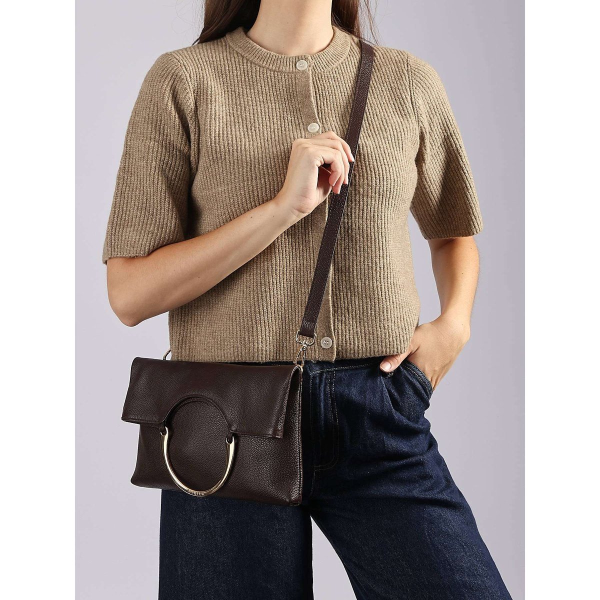 Sac bandoulière Tradition cuir chocolat, ETRIER