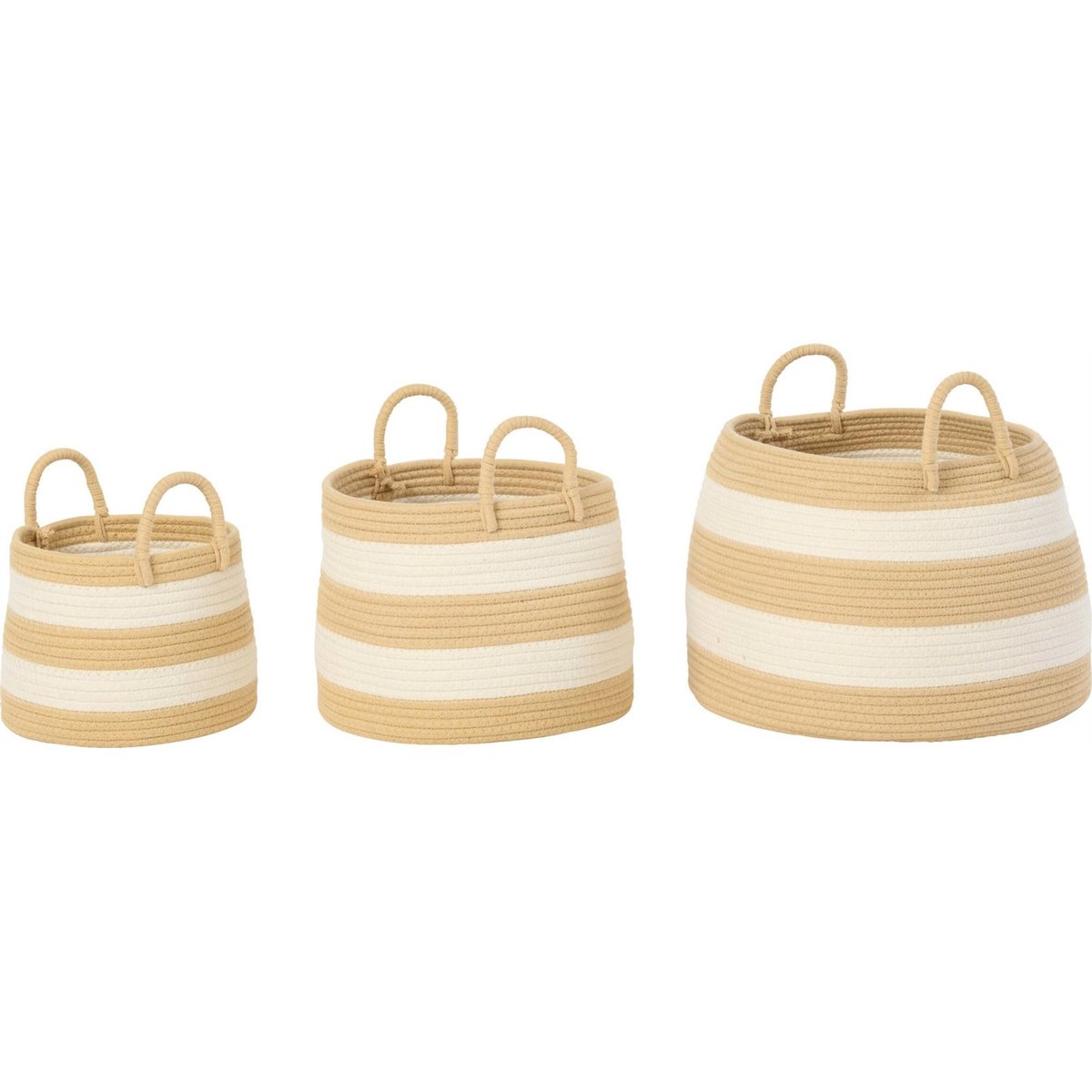 Set de 3 paniers ronds à anses en coton naturel et blanc, RECOLLECTION