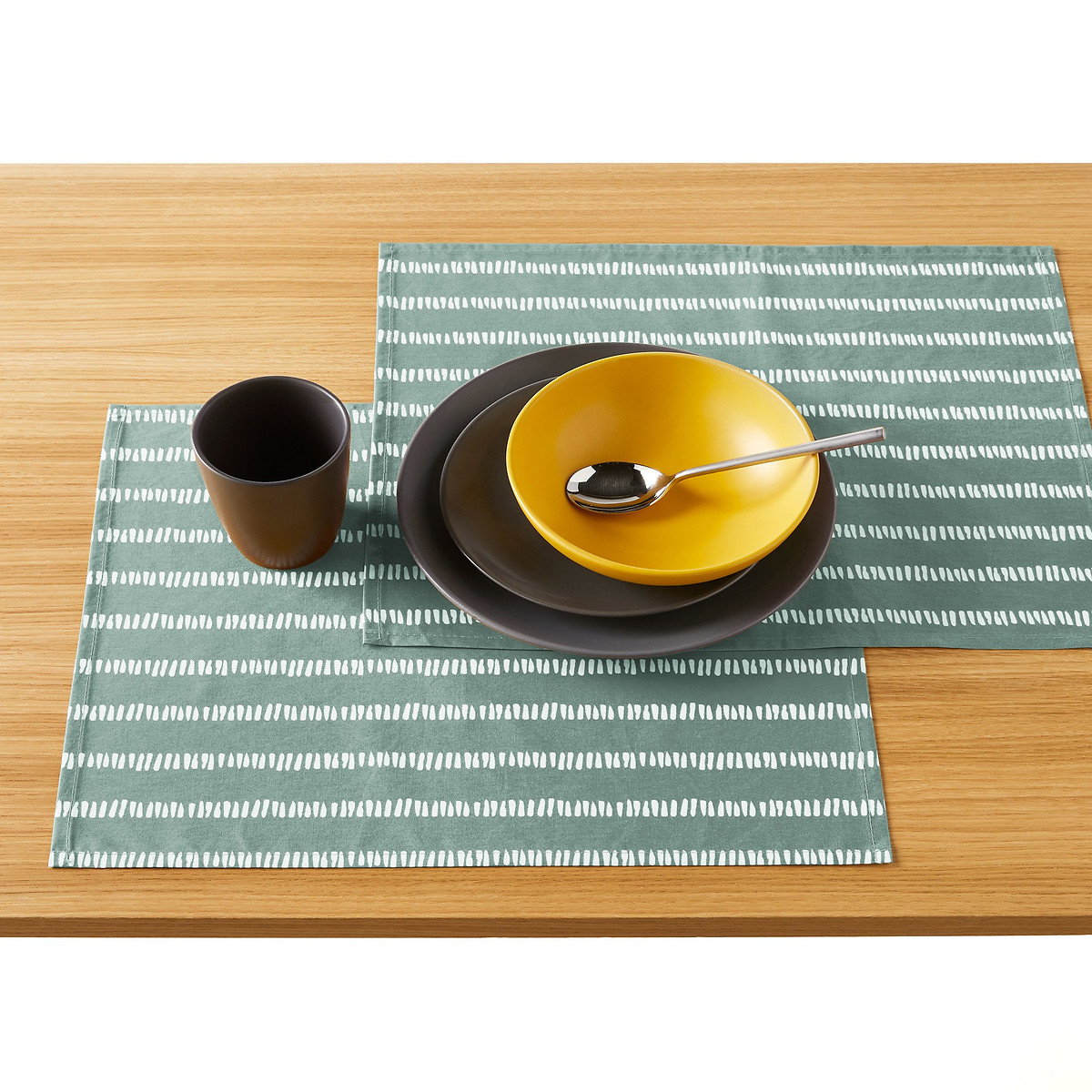 Lot de 2 sets de table coton enduit Irun vert de gris, LA REDOUTE INTERIEURS