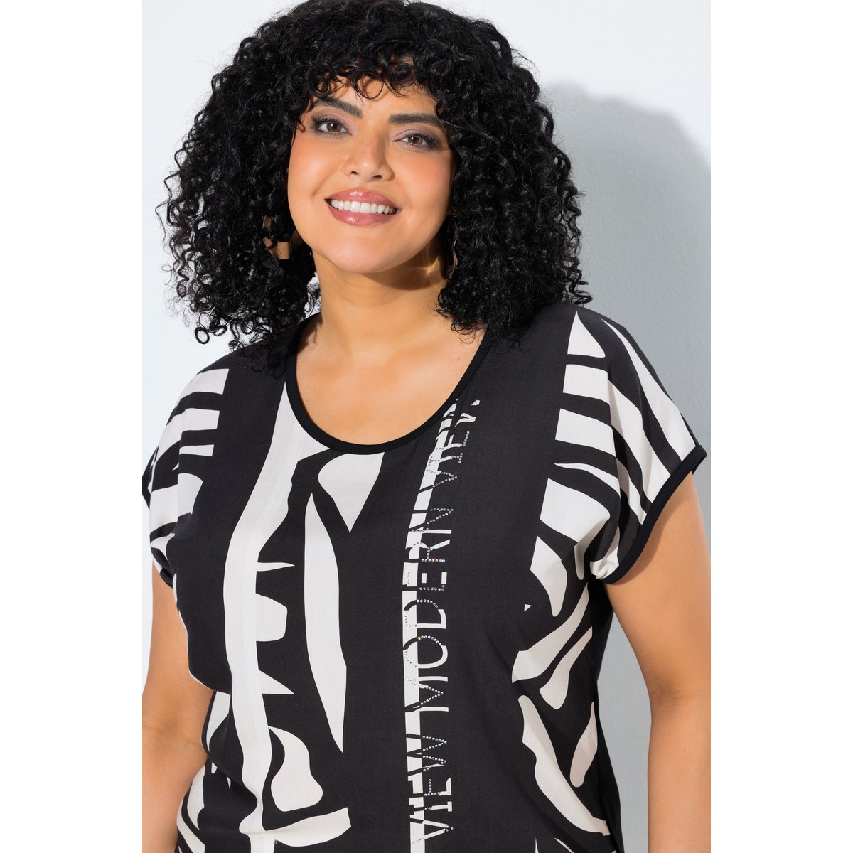T-shirt à rayures oversize noir, ULLA POPKEN
