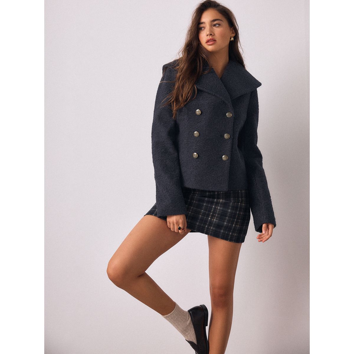 Manteau cardigan cape à boutonnage croisé bleu marine, NEXT