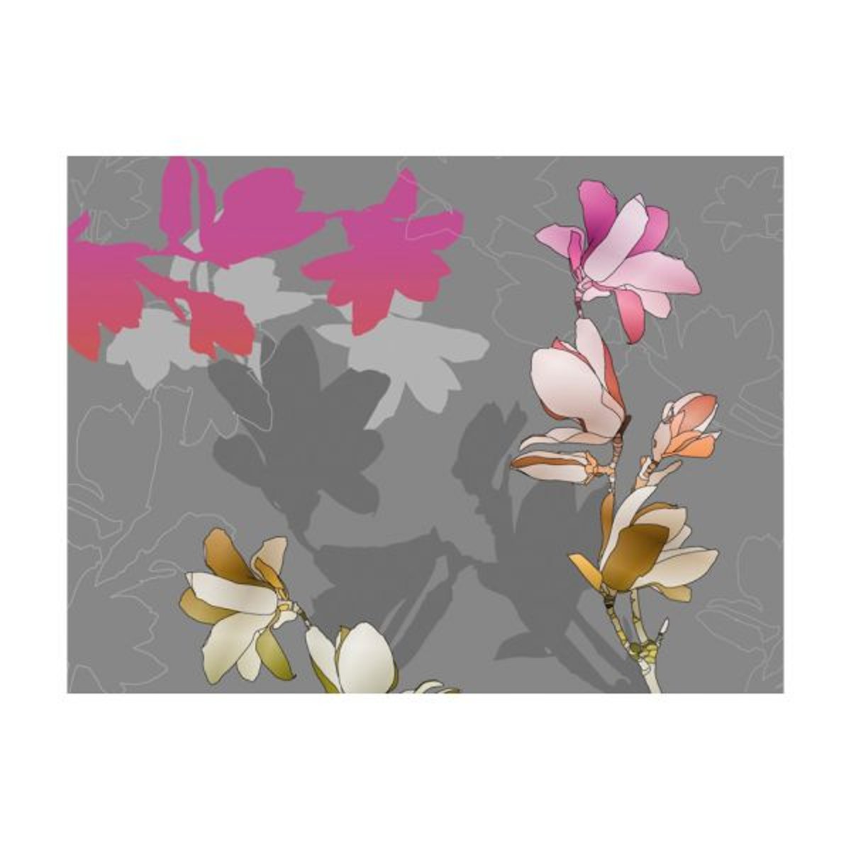 Papier peint intissé panoramique Magnolias en pastels gris / argent, EDEN