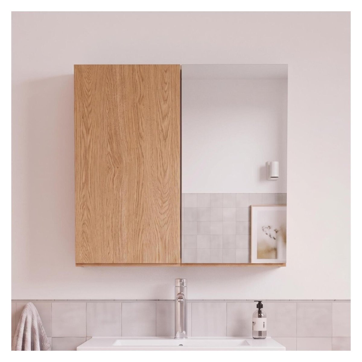 Armoire de toilette 60cm double porte avec miroir WILL décor chêne, MOB IN
