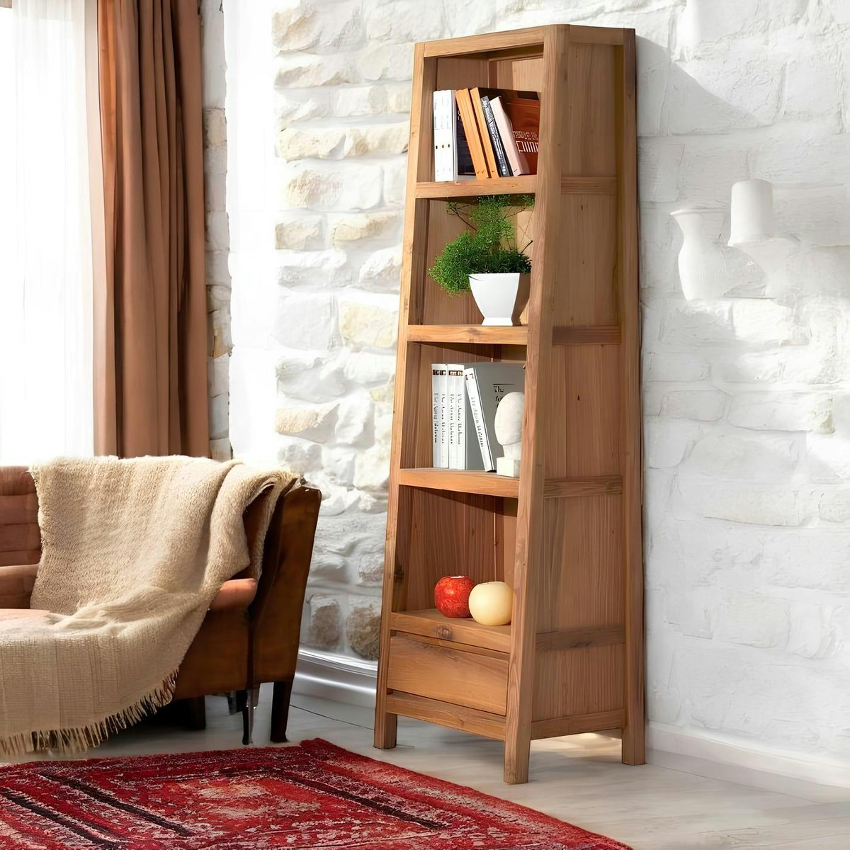 Bibliothèque étagère style campagne chêne massif FJORD bois naturel, PIER IMPORT
