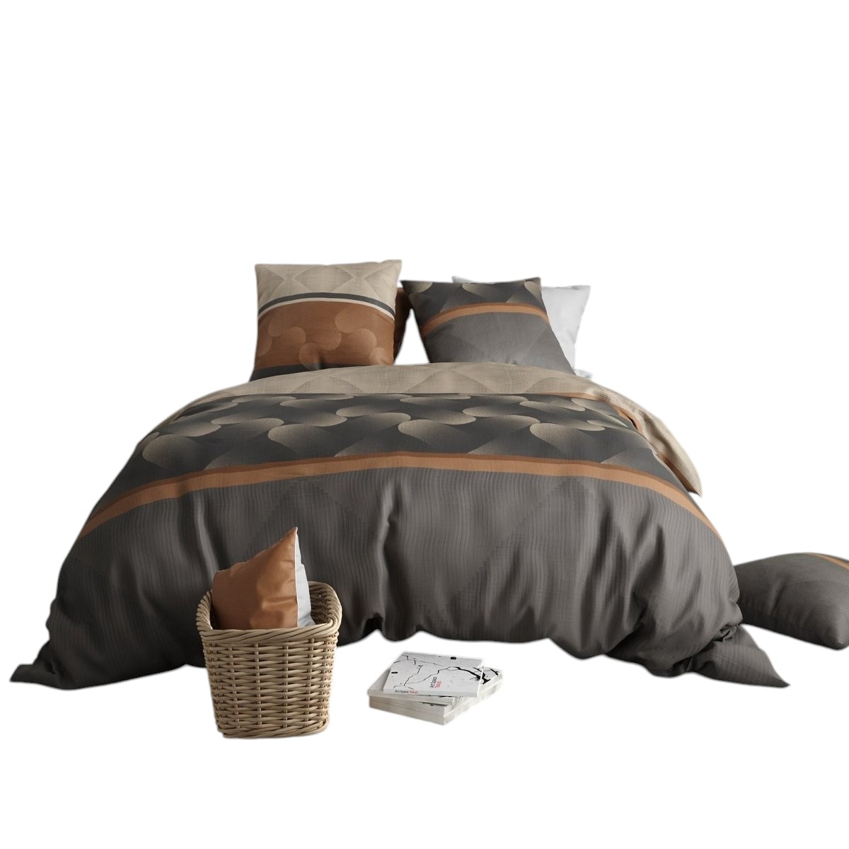 Housse couette + taie Jespa marron, EDEN