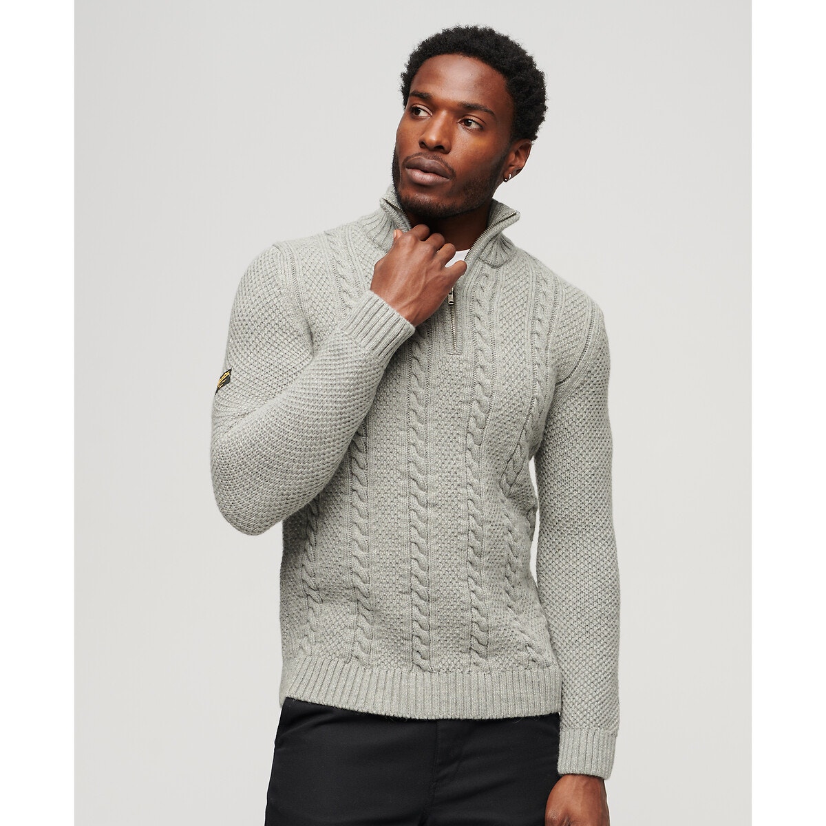 Pull vintage à col montant zippé Jacob gris, SUPERDRY