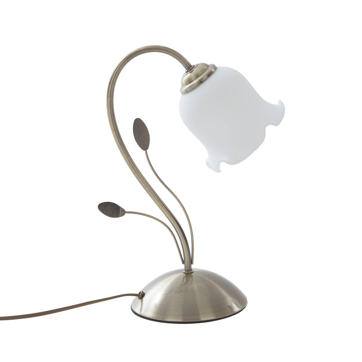 Lampe à poser en verre florentine, Matea blanc, laiton ancien, LINDBY
