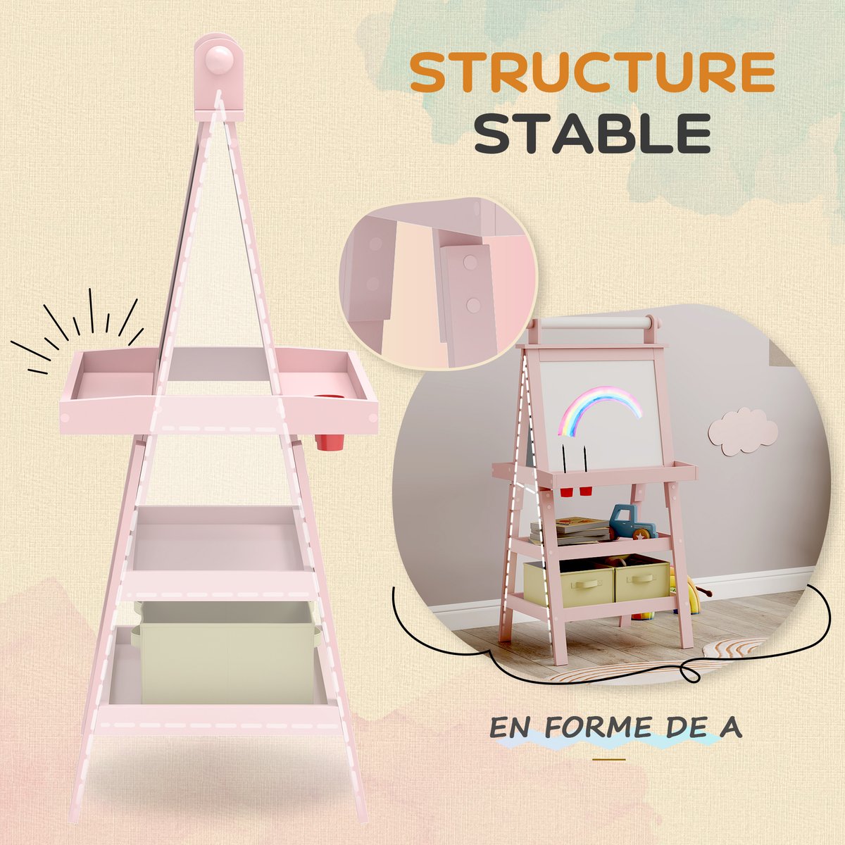 Chevalet pour enfants MDF Rose rose, rouge, beige, AIYAPLAY