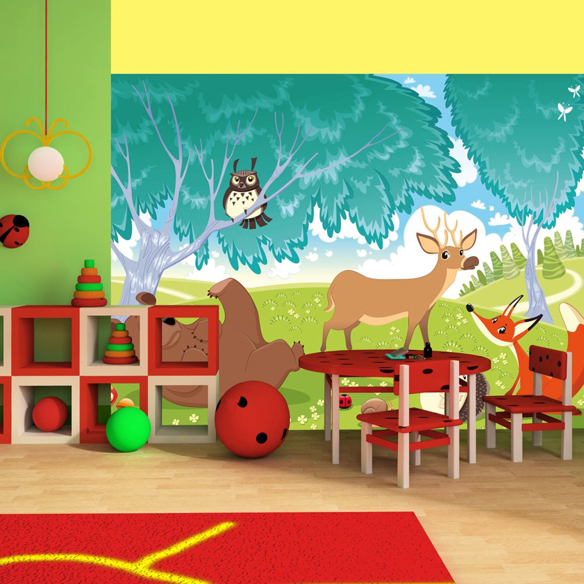 Papier peint intissé panoramique Pour enfants Les Animaux du Bois de Quat’sous multicouleur, EDEN