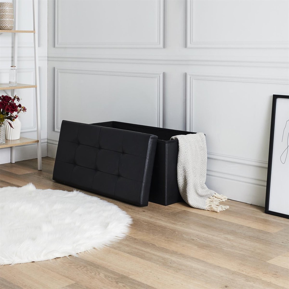 Banc coffre de rangement en polyuréthane Zoé noir, EDEN