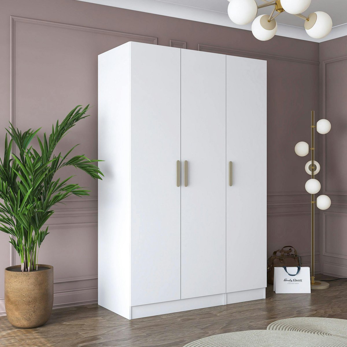Armoire penderie blanche 3 portes à poignées verticales BYRON blanc, PIER IMPORT