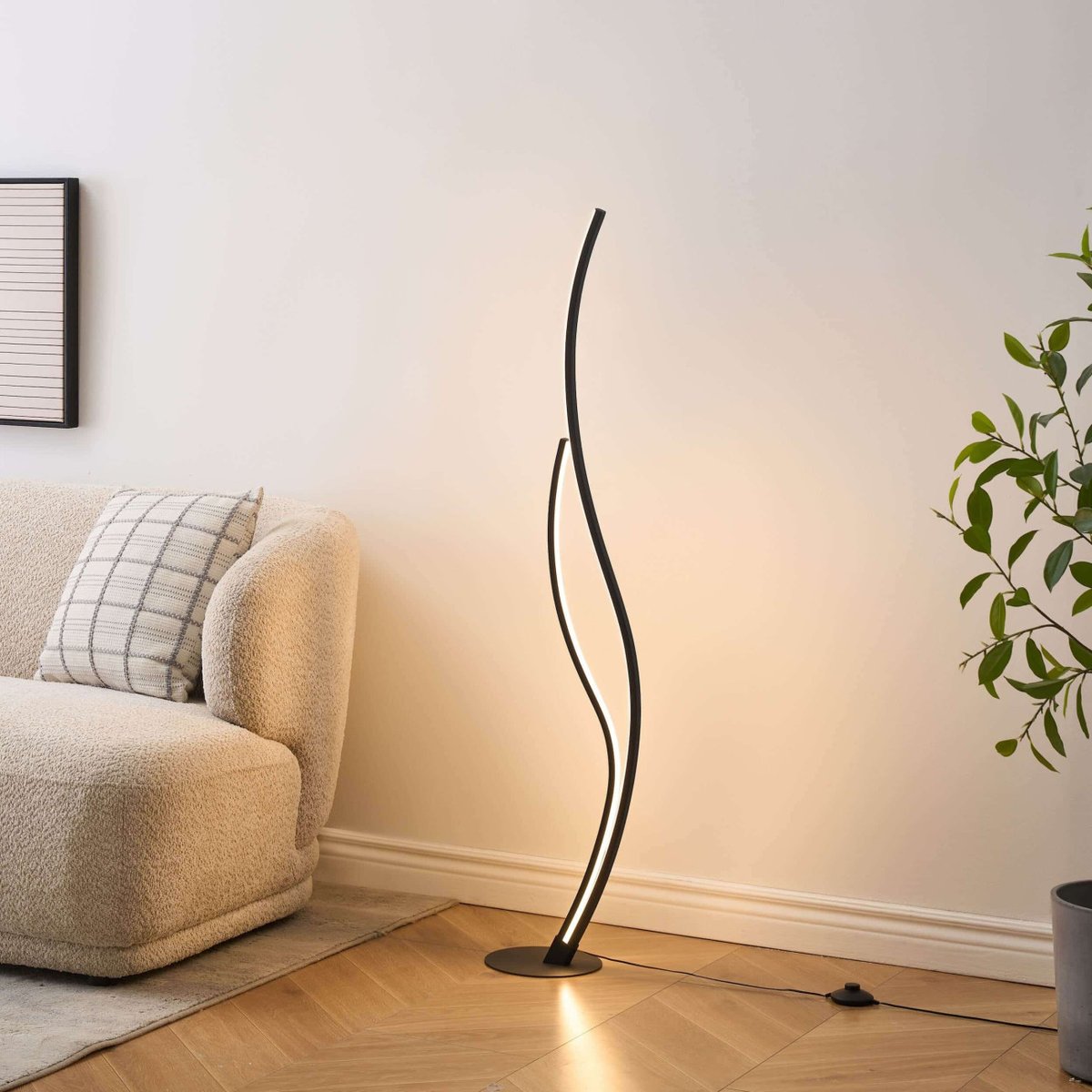 Lampadaire LED ondulé dimmable - YSORIA noir, KOSILUM