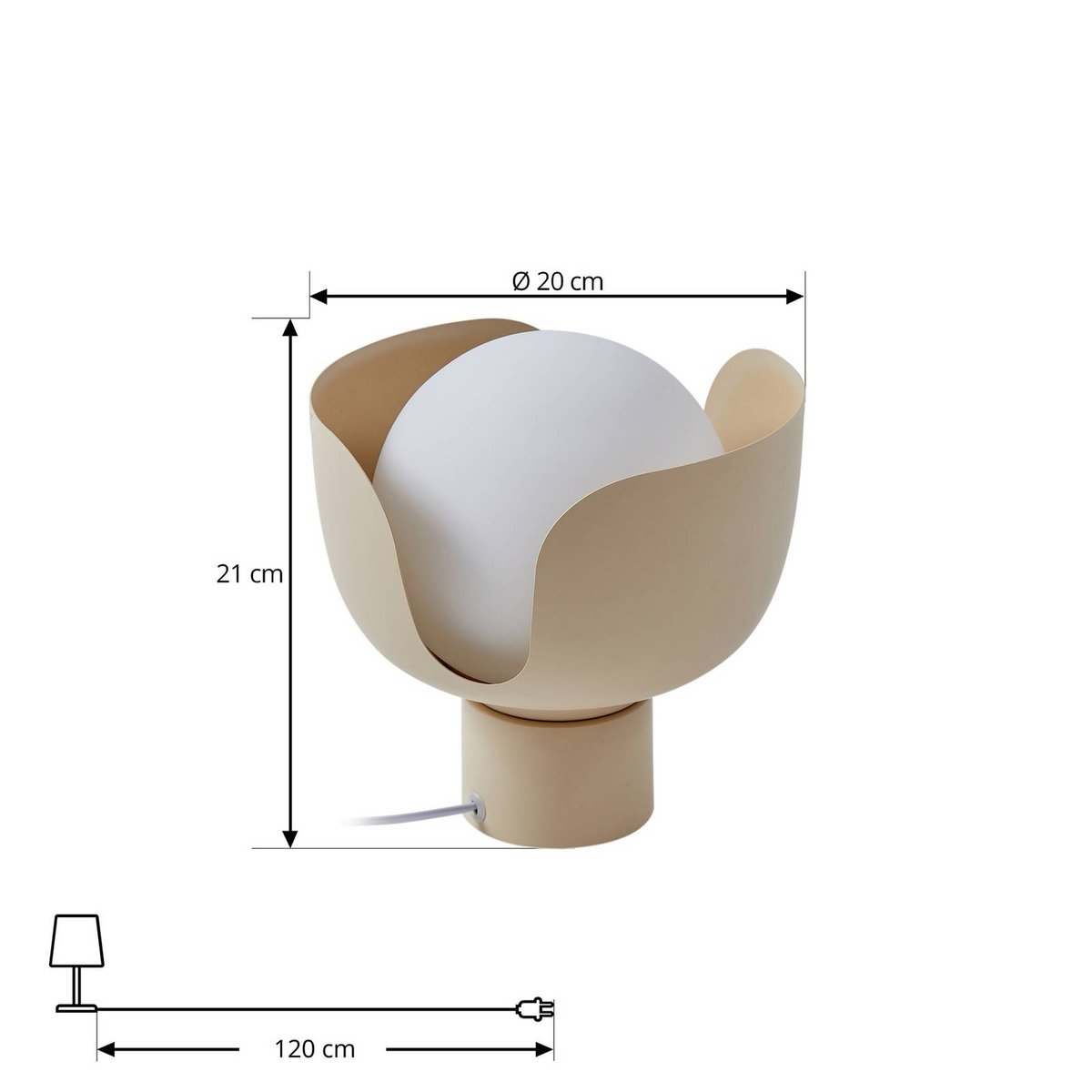 Lampe à poser en métal moderne, Fiora beige, blanc, LINDBY